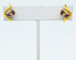 Elegant 14K Yellow Gold Oval Garnet 0.06 CTTW Diamond Earrings 3.8g