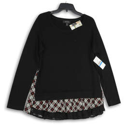 NWT Womens Black Round Neck Plaid Layered Pullover Blouse Top Size XL