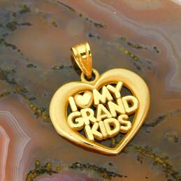 14K Yellow Gold 'I Love My Grand Kids' Heart Pendant 1.5g