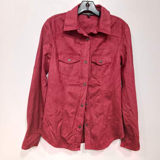 Guess Red Faux Suede Button Up Shirt Women's Size M image number 1