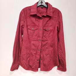 Guess Red Faux Suede Button Up Shirt Women's Size M
