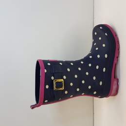 Joules Molly Welly Navy, White Dots & Pink Trim  Blue/Pink  Size 7