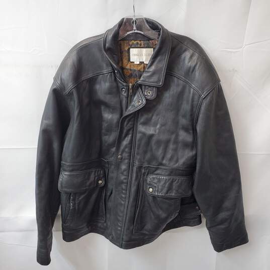 Charles Klein Large Zip and Button Leather Jacket w/ Polyester Lining image number 1