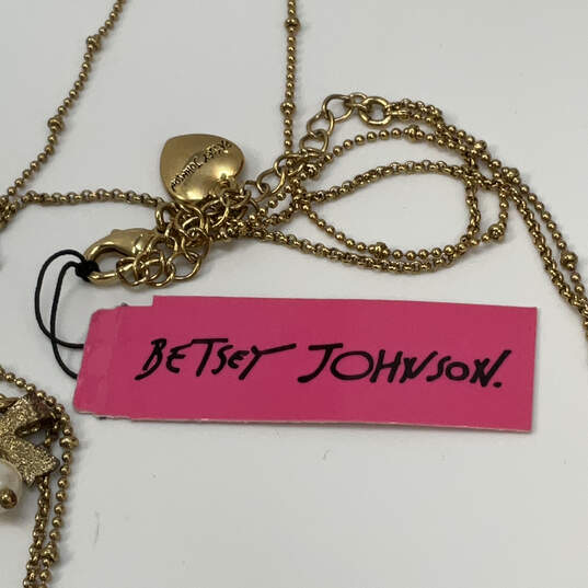 Designer Betsey Johnson Gold-Tone Link Chain Teddy Bear Pendant Necklace image number 4
