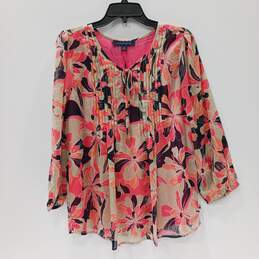 Tommy Hilfiger Women's Crepe Floral Print LS Pintucked Blouse Top Size M NWT