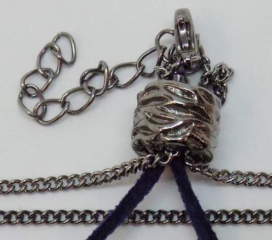 Kenneth Jay Lane Gunmetal Leather Bauble Pendant Necklace 39.8g image number 5
