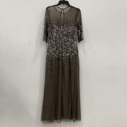 Womens Gray 3/4 Sleeve Embellished Illusion Sequin Long Maxi Dress Size 12 alternative image