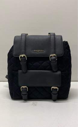 Karl Lagerfeld Georgina Leather Trim Nylon Quilted Backpack Black