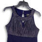 Womens Blue Glittery Sleeveless Round Neck Keyhole Short Shift Dress Size 6 image number 3