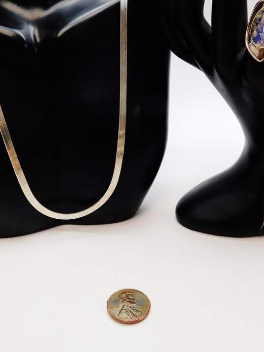 925 Herringbone Chain Necklace Hoop Earrings & Roman Glass Ring image number 5