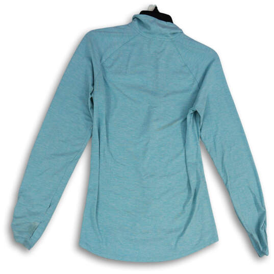 Womens Blue Mock Neck Long Sleeve 1/4 Zip Pullover Activewear T-Shirt Sz M image number 2