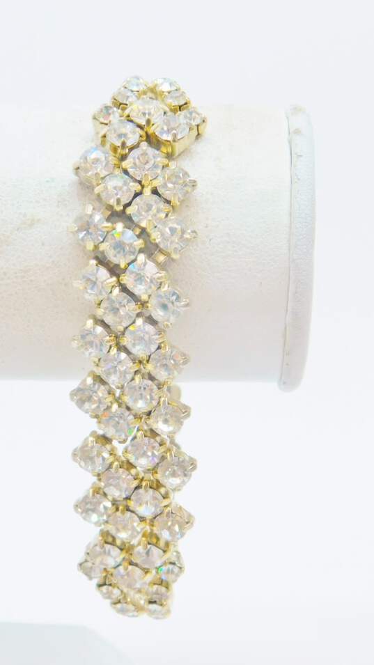 Vintage & La Rel Silvertone Icy Rhinestones Necklace Star Cluster & Dangle Clip On Earrings & Chain Bracelet 84.1g image number 3