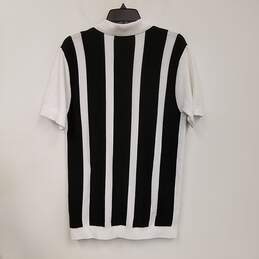 Mens Black White Striped Short Sleeve Collared Button Up Shirt Size Medium alternative image