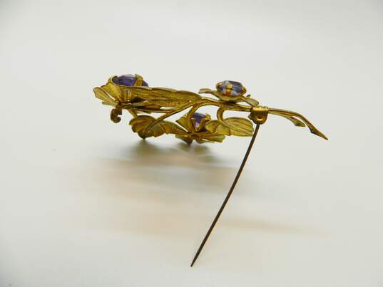 Vintage Gold Tone Purple Glass & Blue Rhinestone Floral Spray Statement Brooches 40.1g image number 3