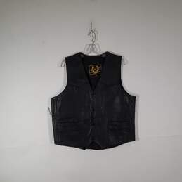 Mens Mid-Length Sleeveless Pockets Button Front Motorcycle Vest Size 46