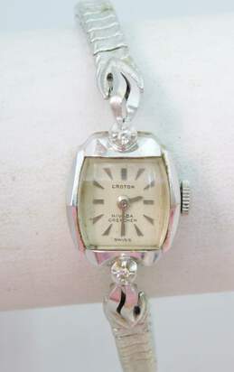Vintage Croton Nivida Grenchen 14K White Gold Case 0.05 CTTW Diamond 17 Jewel Ladies Watch 13.6g