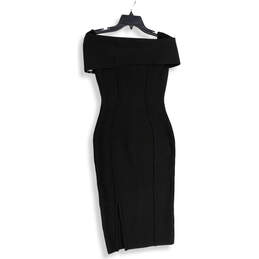 Womens Black Off The Shoulder Back Zip Midi Sheath Dress Size Small