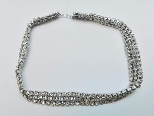 Vintage Icy Rhinestone & Silver Tone Clip-On Earrings Collar Necklace Brooch & Bracelet 94.6g image number 5