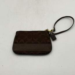 Womens Brown Signature Print Charm Zipper Wristlet Wallet
