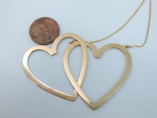 14K Yellow Gold Interlocked Open Heart Pendant Box Chain Necklace 5.1g image number 6