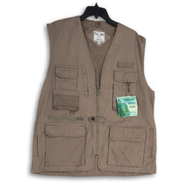 NWT Mens Gray Sleeveless V-Neck Flap Pocket Full-Zip Vest Size X-Large