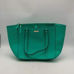 Kate Spade Womens Teal Leather Double Strap Bottom Stud Zipper Tote Bag