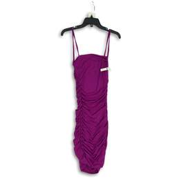 NWT Womens Purple Spaghetti Strap Square Neck Side Button Ruched Mini Dress XS