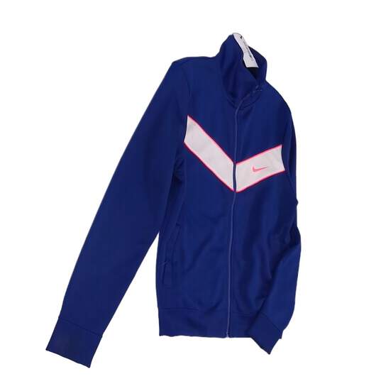 Mens Blue Pockets Long Sleeve Mock Neck Full Zip Athletic Jacket Size Small image number 2