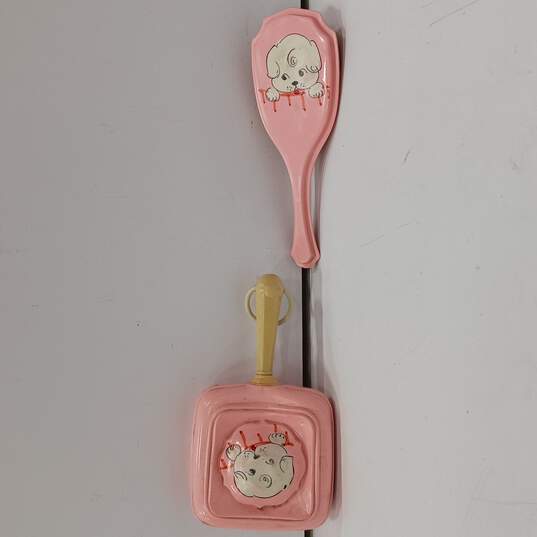 Pink Baby Rattle & Brush w/ Puppy Graphic image number 1