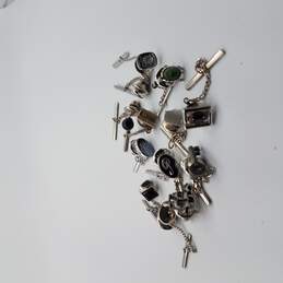Silver tone Tie Tacks with glass, onyx and jasper  13 in the lot