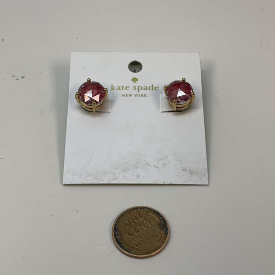 Designer Kate Spade Gold-Tone Red Crystal Cut Stone Gumdrop Stud Earrings image number 3