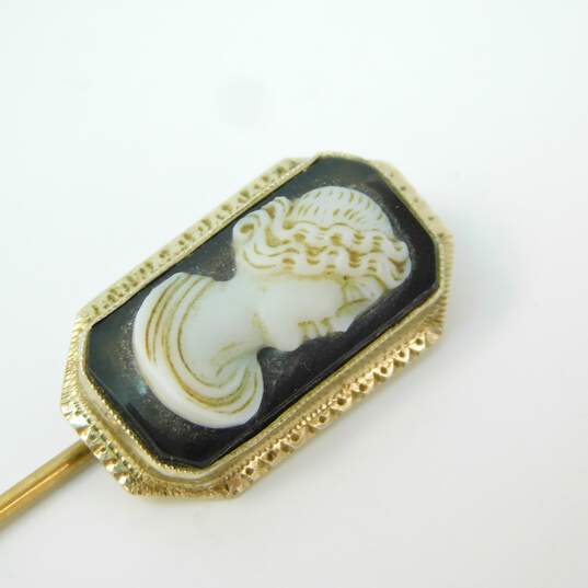 VNTG 14K Yellow Gold Carved Cameo Stick Pin 2.2g image number 2