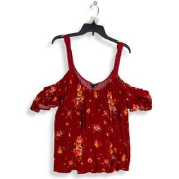 Torrid Womens Red Floral Ruffle Cold Shoulder Pullover Blouse Top Size 1 alternative image