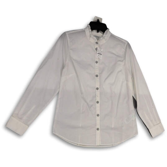 NWT Womens White Long Sleeve Ruffle Collared Button-Up Shirt Size Small image number 1
