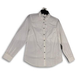 NWT Womens White Long Sleeve Ruffle Collared Button-Up Shirt Size Small