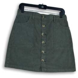 NWT Kensie Jeans Womens Green Corduroy Button Front Mini Skirt Size 29