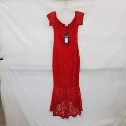 AX Paris Red Lace Short Sleeve Lined Long Evening Dress WM Size 4 NWT