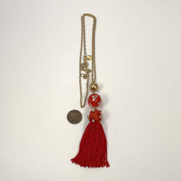 Designer J. Crew Gold-Tone Red Tassels Link Chain Pendant Necklace alternative image