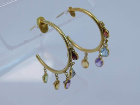 14K Yellow Gold Garnet, Topaz, Amethyst, Citrine & Peridot Hoop Earrings 3.7g image number 4