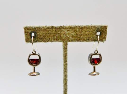 Retired Silpada Sterling Silver Faux Garnet Wine Glass Dangle Earrings 4.9g image number 2