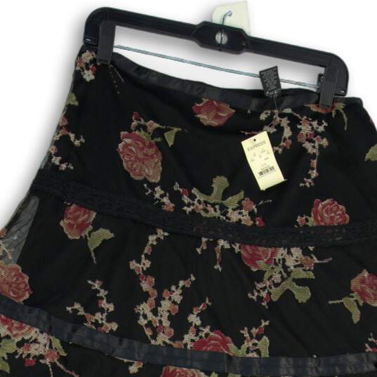NWT Womens Black Floral Tiered Side Zip Midi A-Line Skirt Size 11/12 image number 3