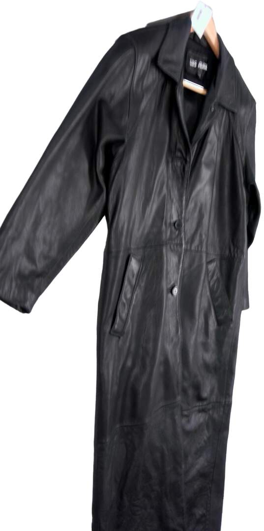 Luis Alvear Womens Black 3/4 Sleeve Pockets Leather Overcoat Jacket Size Medium image number 3