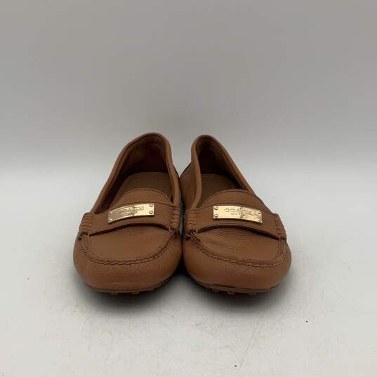 Womens Fredrica Beige Gold Leather Round Toe Slip-On Loafer Flats Size 7.5 image number 1