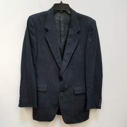 Mens Black Wool Pinstripe Single Breasted Flat Front Pant Suit Size Small