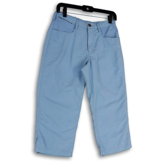 Womens Blue Flat Front Pockets Stretch Straight Leg Capri Pants Size 6 image number 1