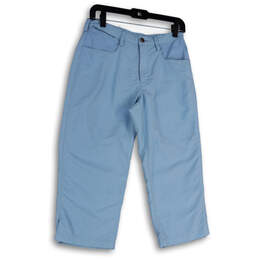 Womens Blue Flat Front Pockets Stretch Straight Leg Capri Pants Size 6