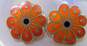 Vintage DA David Andersen Norway 925 Vermeil Modernist Guilloche Orange & Black Enamel Flower Clip On Earrings 6.8g image number 1