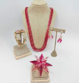 VNTG Pink Lucite, Aurora Borealis & Enamel Jewelry