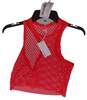 Womens Red Fishnet Sleeveless Round Neck Wide Strap Pullover Tank Top Size XS image number 2
