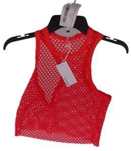 Womens Red Fishnet Sleeveless Round Neck Wide Strap Pullover Tank Top Size XS alternative image